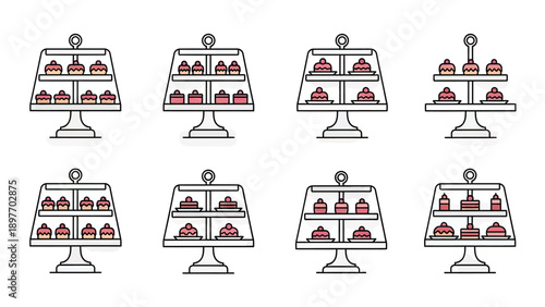 Dessert Display Collection: Cakes and Pastries on Tiered Stands