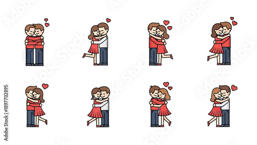Pixel Art Couple Hugging Set: Love and Affection Icons