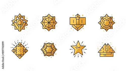Golden Geometric Awards and Badges Collection Vector Illustration