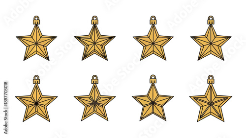 Golden Star Ornaments Collection, Festive Decoration Elements