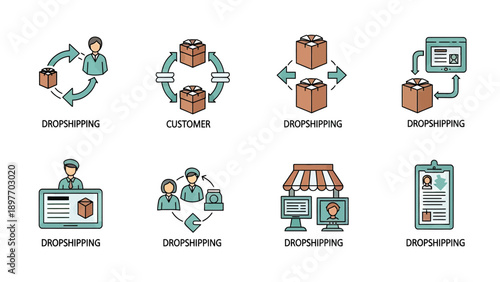 Dropshipping Business Icons Set