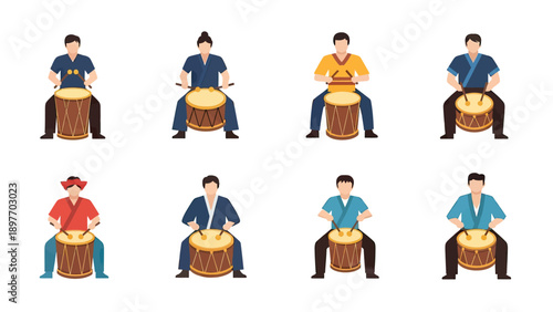 Musicians Playing Drums - Set of Diverse Characters