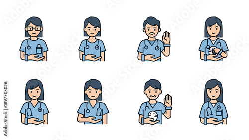 Medical Staff Icons: Doctors, Nurses, and Caregivers