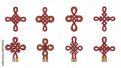 Set of Chinese Knot Ornaments, Decorative Interlocking Designs