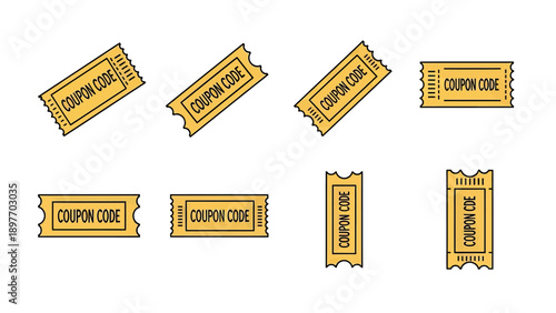 Set of Yellow Coupon Codes with Perforated Edges