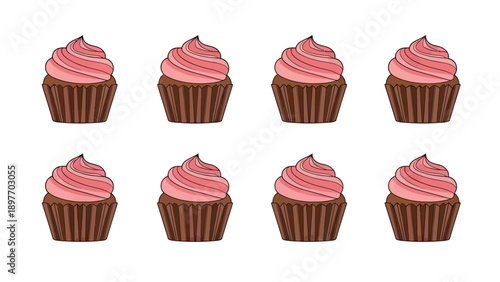 Sweet Cupcakes with Pink Frosting Pattern Vector Illustration