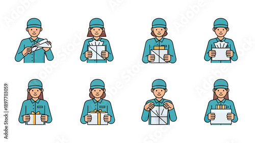 Delivery People Holding Packages and Gifts