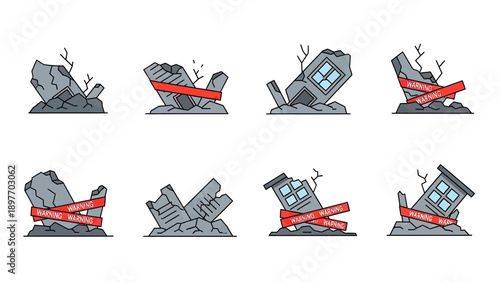 Pixel Art Ruined Buildings and Debris Set