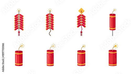 Collection of Red Firecrackers for Celebrations and Festivals