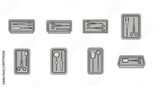 Surgical Instruments Collection in Trays Vector Illustration