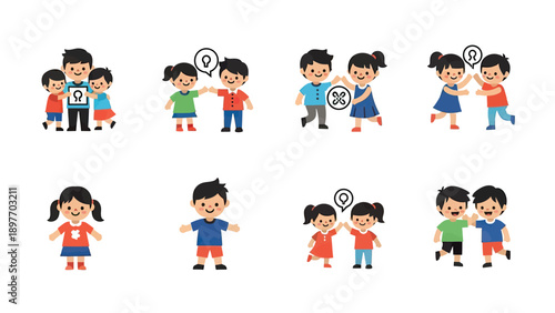 Diverse Children Friends Togetherness Friendship Vector Icons