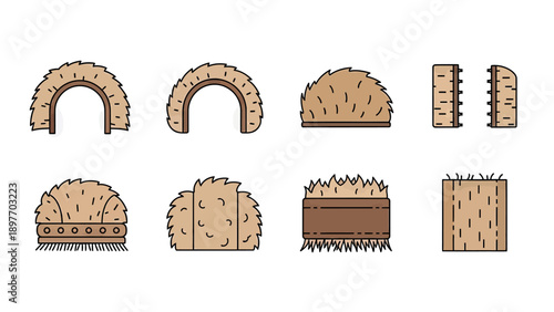 Farm Hay Bale Elements Collection Vector Illustration