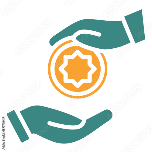 Almsgiving Dual Tone Icon Mini Illustration, Use For Modern Concept, Print, Ui, Ux Kit, Web And App Development. Vector Related To Ramadan, Eid Al-Fitr, Eid Al-Adha And More