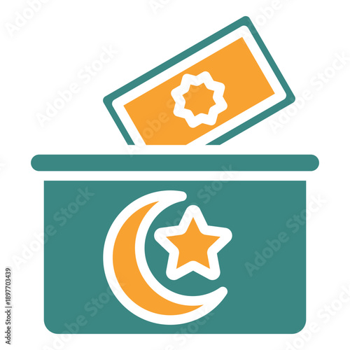 Charity Box Dual Tone Icon Mini Illustration, Use For Modern Concept, Print, Ui, Ux Kit, Web And App Development. Vector Related To Ramadan, Eid Al-Fitr, Eid Al-Adha And More