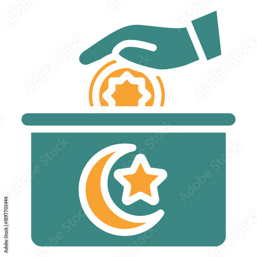 Charity Box Dual Tone Icon Mini Illustration, Use For Modern Concept, Print, Ui, Ux Kit, Web And App Development. Vector Related To Ramadan, Eid Al-Fitr, Eid Al-Adha And More