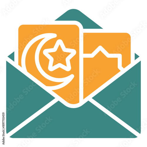 Eid Envelope Dual Tone Icon Mini Illustration, Use For Modern Concept, Print, Ui, Ux Kit, Web And App Development. Vector Related To Ramadan, Eid Al-Fitr, Eid Al-Adha And More