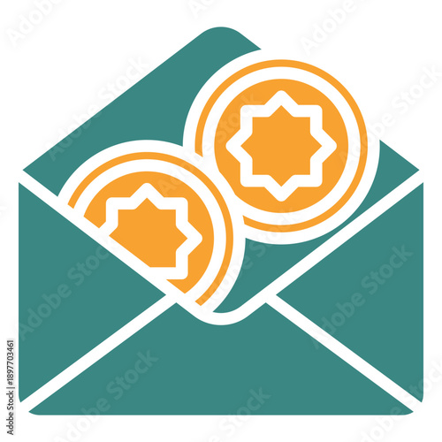 Eid Envelope Dual Tone Icon Mini Illustration, Use For Modern Concept, Print, Ui, Ux Kit, Web And App Development. Vector Related To Ramadan, Eid Al-Fitr, Eid Al-Adha And More
