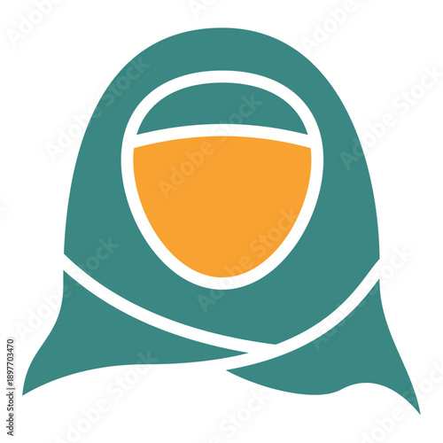 Hijab Dual Tone Icon Mini Illustration, Use For Modern Concept, Print, Ui, Ux Kit, Web And App Development. Vector Related To Ramadan, Eid Al-Fitr, Eid Al-Adha And More