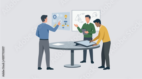 Business people discussing around table.