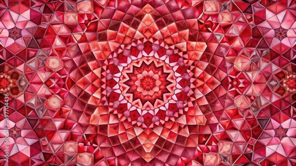 custom made wallpaper toronto digitalIntricate Crimson Geometric Kaleidoscope Pattern with a Radiant Central Starburst Design Featuring a Multifaceted Jewel-like Texture