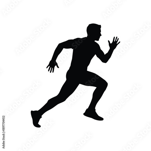 Silhouette of a man running and sprinting isolated on white background