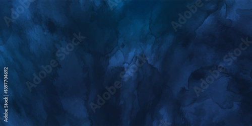 Abstract soft dark blue watercolor sky and clouds. The background is dark blue watercolor grunge paper,