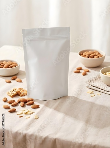 Blank Stand Up Pouch Packaging Mockup with Almonds