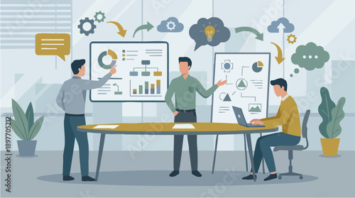 Business people discussing on charts.