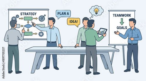 Business people discussing strategy goals.