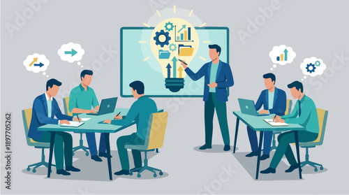 Business people in meeting discussion.