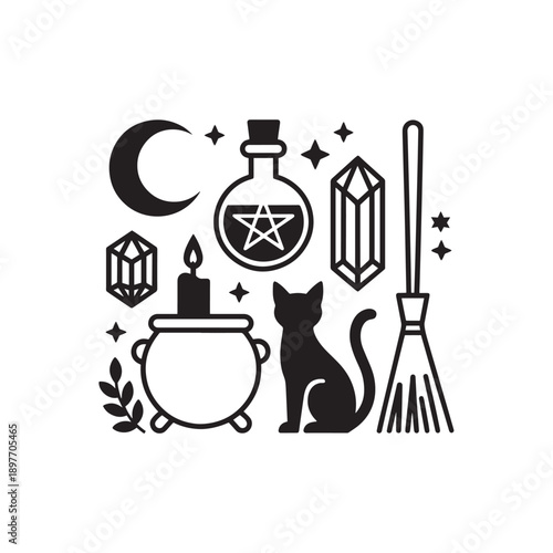 Minimal Witchcraft Line Art Illustration Modern Witchy Symbols