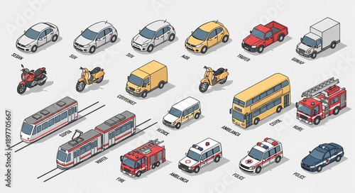 Collection of Pixel Art Transportation Vehicles and Modes of Transport.