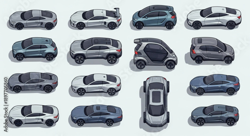 Collection of various modern car models displayed from different angles.