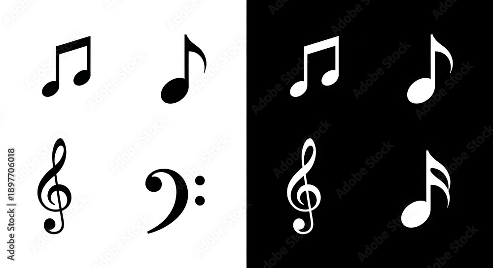 Fototapeta premium Black and white music note icons set