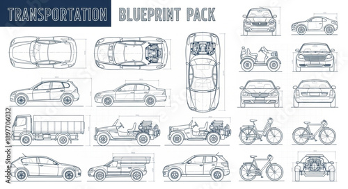 Collection of Vehicle Blueprints and Technical Drawings.