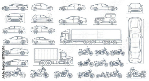 Collection of Vehicle Sketches and Drawings.