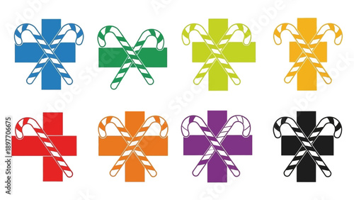 Christmas Candy Cane Cross Symbols in Various Colors