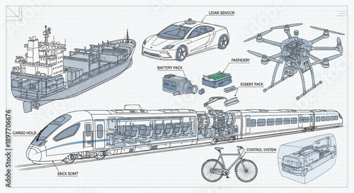 Concept Vehicles and Transportation Modes Illustration.