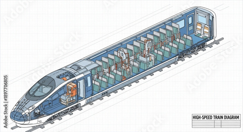 Cross section diagram of a modern high speed train interior.