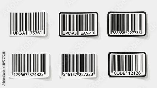 Collection of Various Barcodes and Product Codes on White Background
