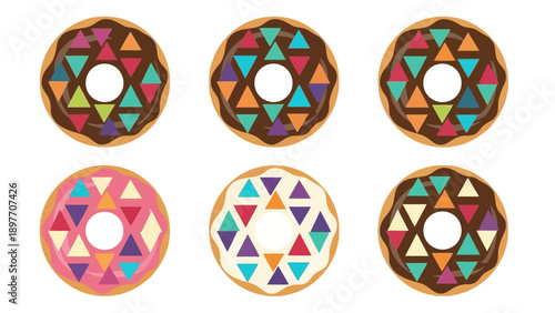 Colorful Donuts Assortment with Geometric Patterns