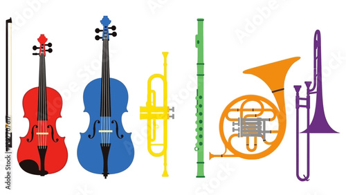 Colorful Orchestra Instruments Collection, Musical Instruments Assortment