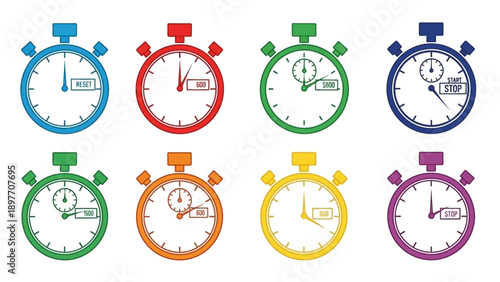 Colorful Stopwatch Icons Set: Time Management, Speed, and Measurement Concepts