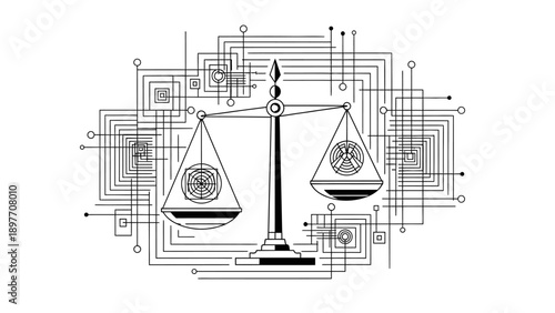 Digital Scales of Justice, Technology and Law Concept