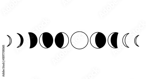 Crescent Moon Phases Progression Vector Illustration in Horizontal Layout Showing Lunar Cycle