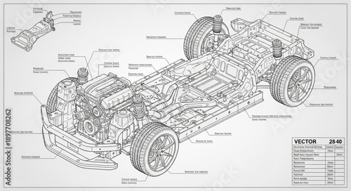 Detailed Automotive Chassis Blueprint Diagram.