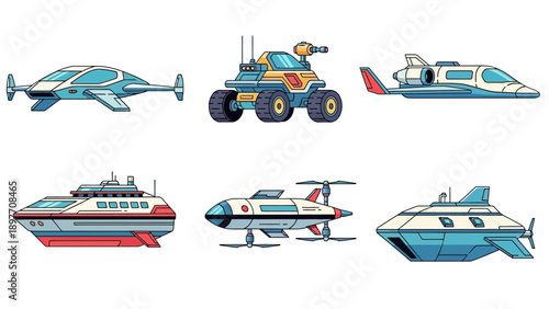 Futuristic Vehicles Collection: Spaceship, Rover, Aircraft, Ship, Drone, Submarine