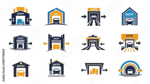 Garage Entrance Icons: Entry & Exit Gates for Cars, Trucks, Warehouses