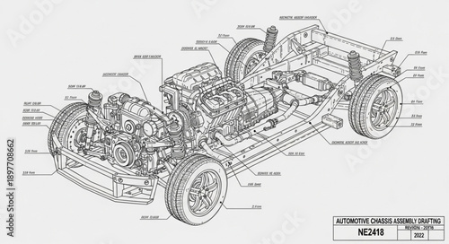 Detailed Automotive Engine Mechanical Diagram Illustration.