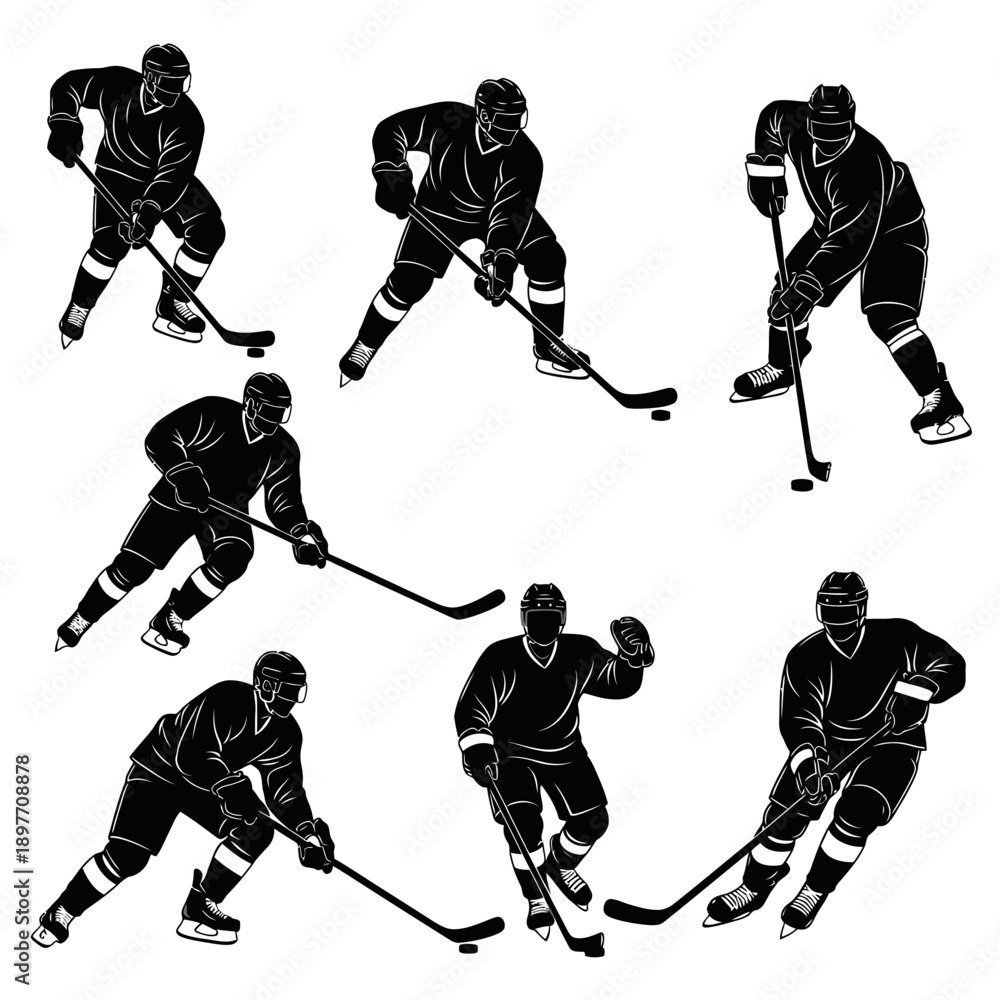 Obraz premium Hockey Players Silhouette Collection: Action Poses on Ice